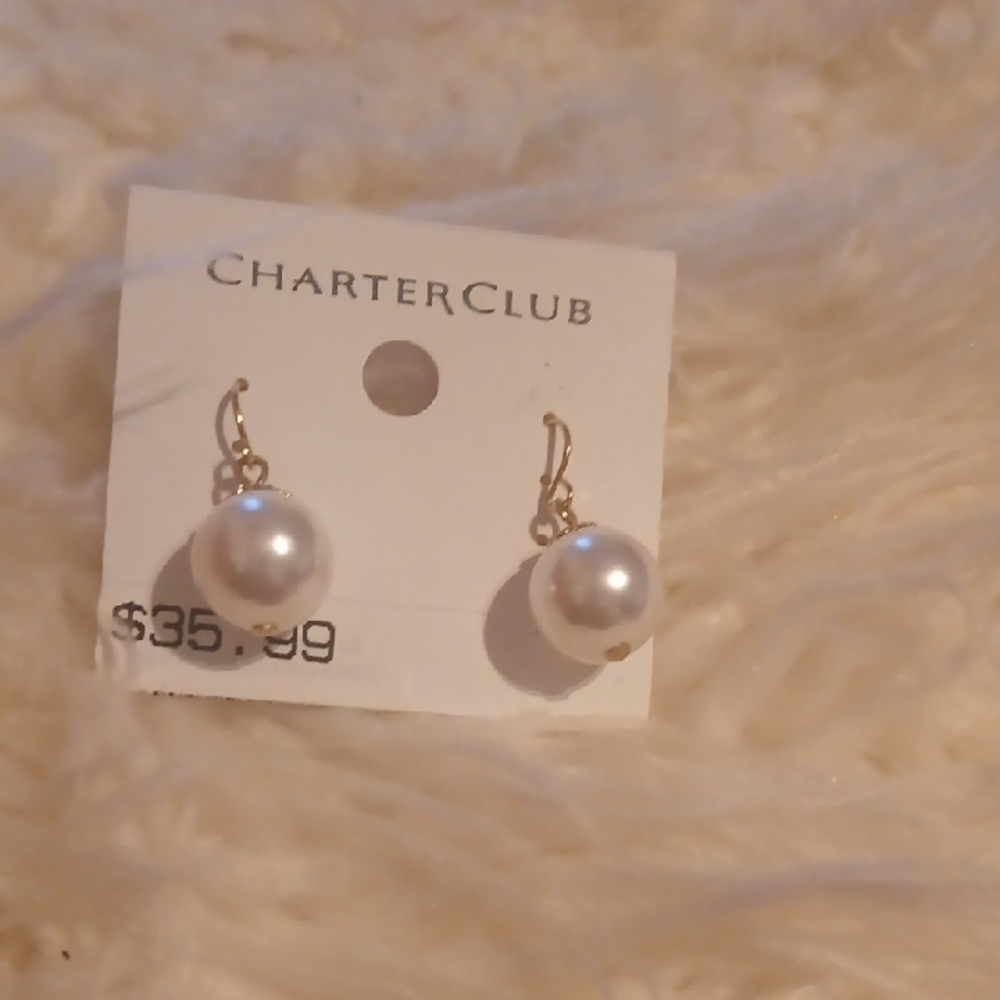 Charter Club Gold Pearl Drop Earrings